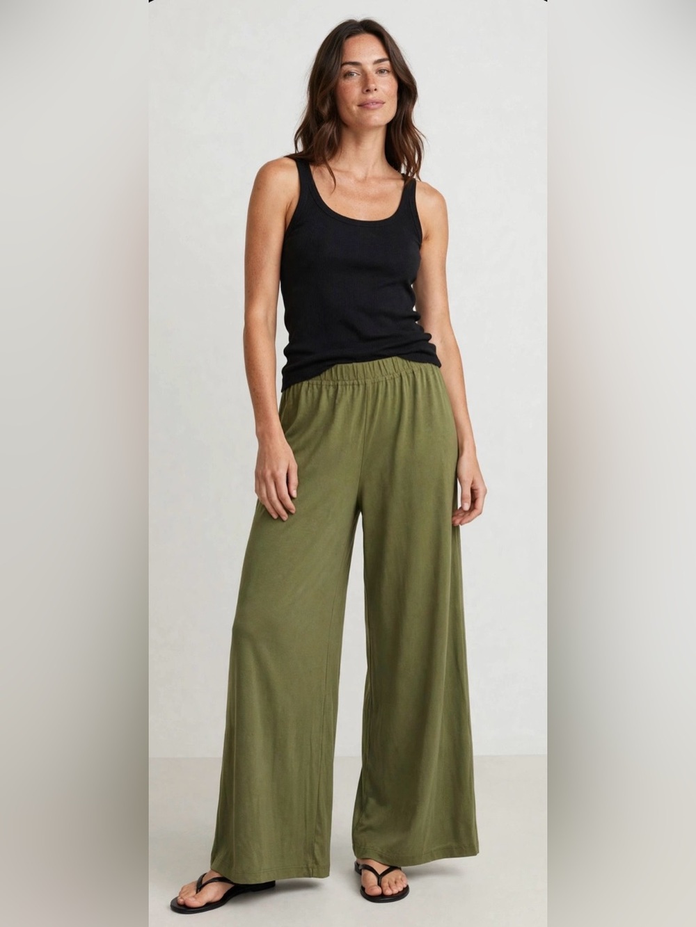 Olive Green Stretchy Pants with Elastic Waist